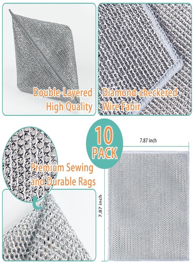 ULIOLI 10Pcs Non Scratch Wire Dishcloth Double Layer,Multipurpose Wire Dishwashing Rag for Wet and Dry Dish, Non-Scratch Silver Dish Rags for Washing Dishes Kitchen Home - Image 2